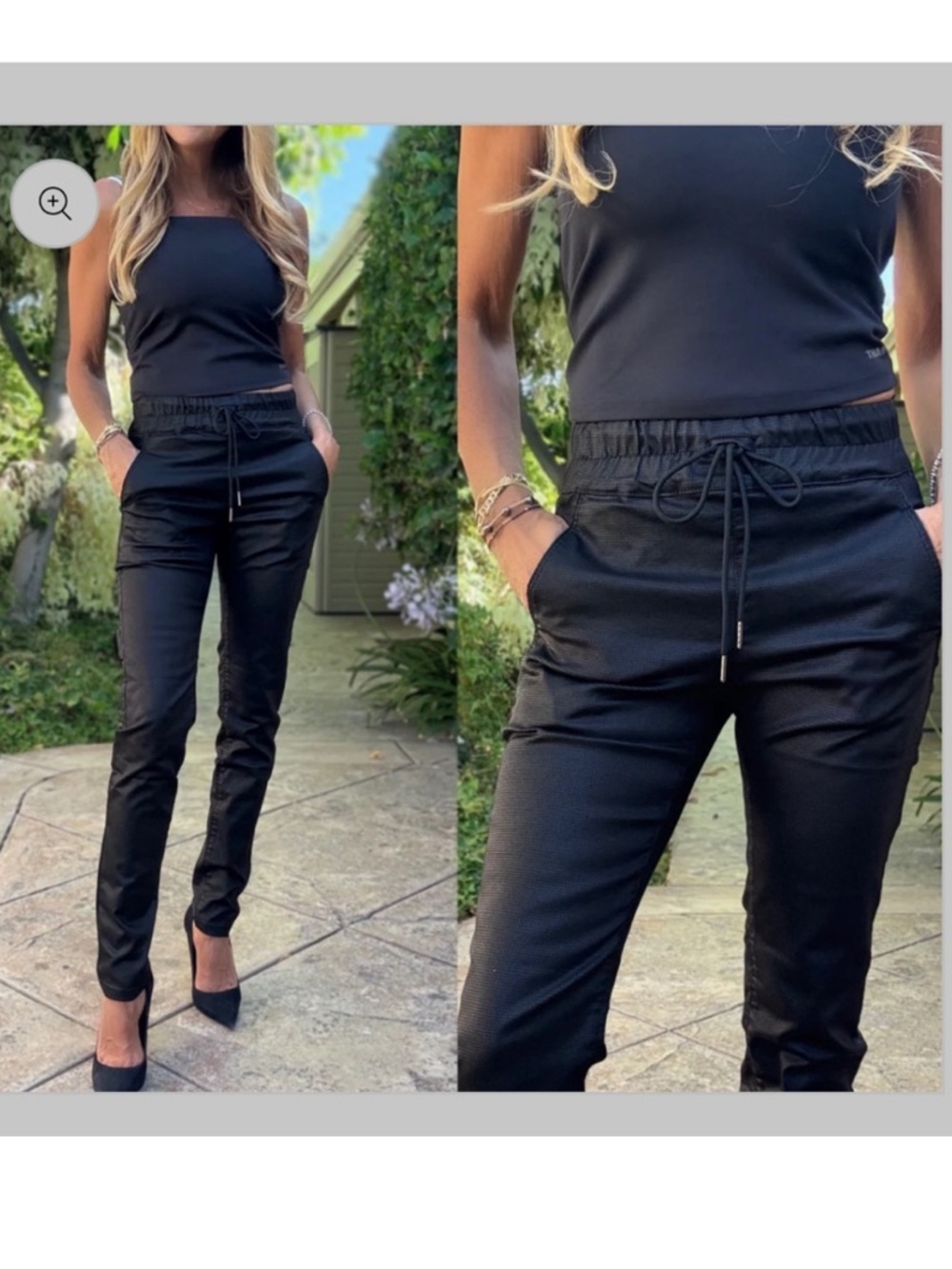 Bevy Flog Shely Original Pants Micro Check Drawstring Black Women’s 25 Stretch